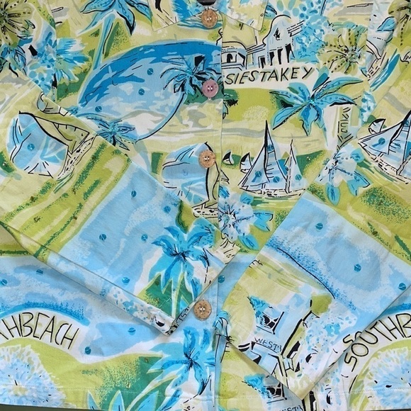 KEREN HERT Blue & Green Sailboat sequins Shirt Sz. S - Picture 12 of 17